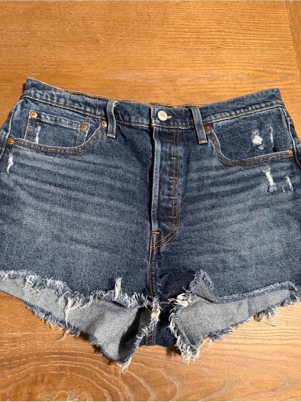 Levi's Dark Blue Distressed High-Rise Denim Shorts Women’s Size 32